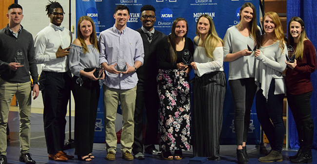 Winners from the 2017-18 Student-Athlete Dinner & Awards in Johnston Hall on April 8, 2018