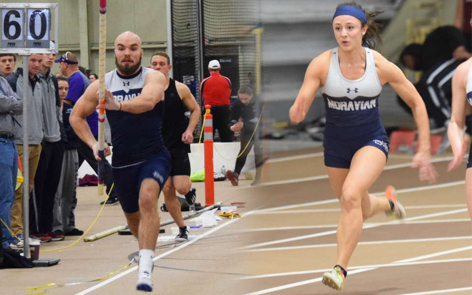 Senior Scott Goodwin and sophomore Camaryn Wheeler compete at Lehigh University's Rauch Fieldhouse during the 2017-28 indoor season