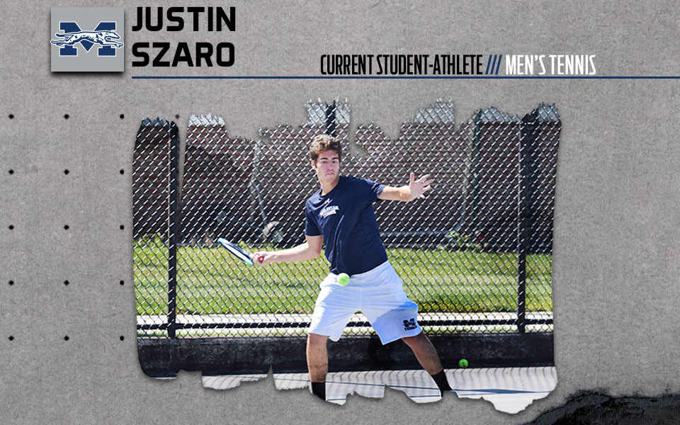 Justin Szaro gets set to return a shot on the Hoffman Tennis Courts.
