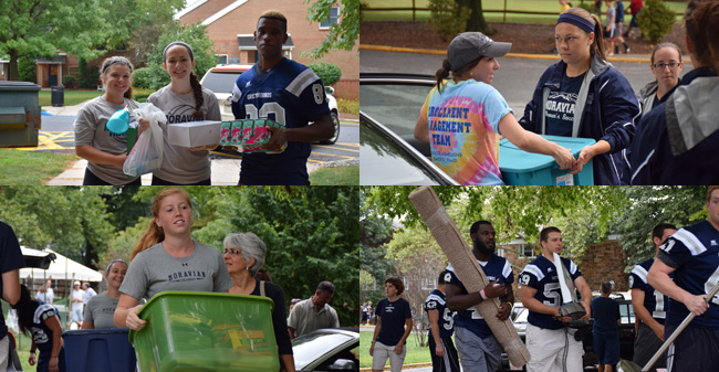 Student-athletes help with freshman move-in in August 2014