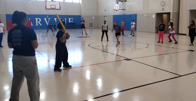 Moravian student-athletes teach skills to students at Marvine Elementary School
