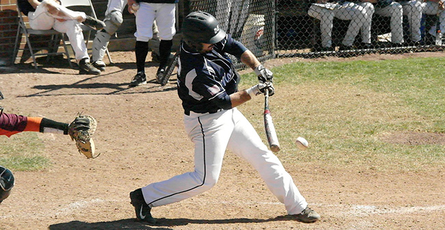 Junior Joey DiSarno connects on a ground ball that leads to a Greyhound run in the 7th inning vs. Susquehanna.