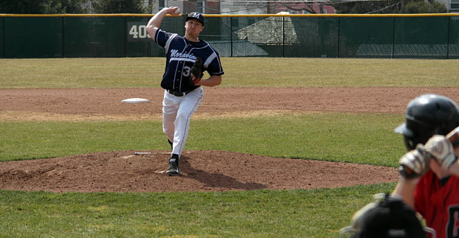 Senior closer Chris Soltys pitched 5.1 innings of two-hit, scoreless ball to improve to 3-0 in the 3-2, 11-inning victory over Catholic in Game 1 of the Saturday doubleheader at Gillespie Field.
