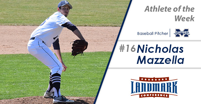 Nicholas Mazzella '18 selected as Landmark Conference Baseball Pitcher of the Week.
