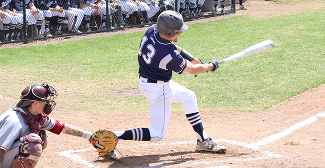 Joey Maker '18 drives a ball during a game versus Vassar College at Gillespie Field.