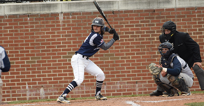 Ian Csencsits '20 waits for a pitch in a game versus Drew University at Gillespie Field.