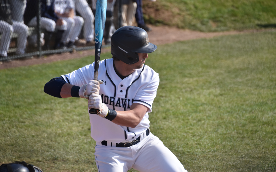 Senior shortstop Paul Croyle gets set to swing versus Lycoming College at Gillespie Field. Photo by Christine Fox