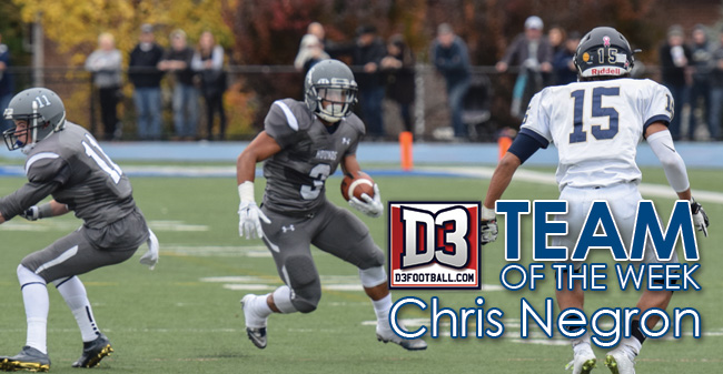 Negron Named to D3football.com Team of the Week