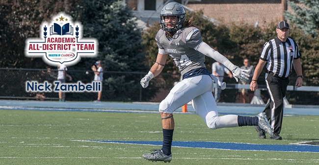 Nick Zambelli '19 drops in coverage versus Franklin & Marshall College.