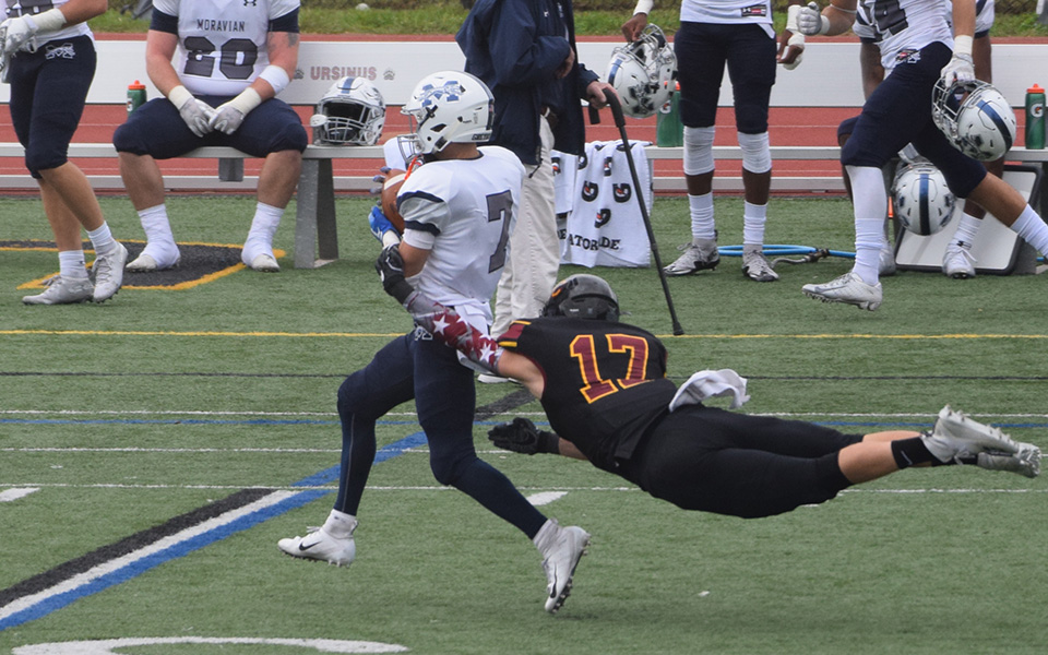 Nick Petros hauls in a pass and breaks a tackle for a 69-yard touchdown at Ursinus College.