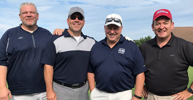 Lee Detrick, Kurt Poling, Scot Dapp and Jim Wilson at the 2017 Greyhound Gridiron Golf Outing