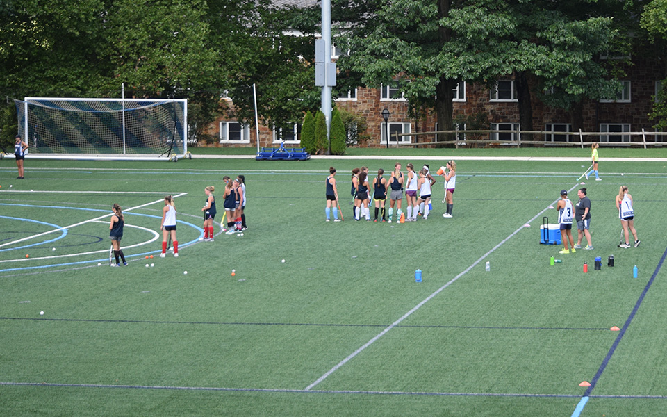 Campers get ready for another session during Moravian's 2018 summer camp on John Makuvek Field.