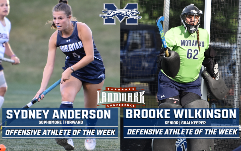 Sydney Anderson and Brooke Wilkinson in action for Landmark Conference Athlete of the Week graphic