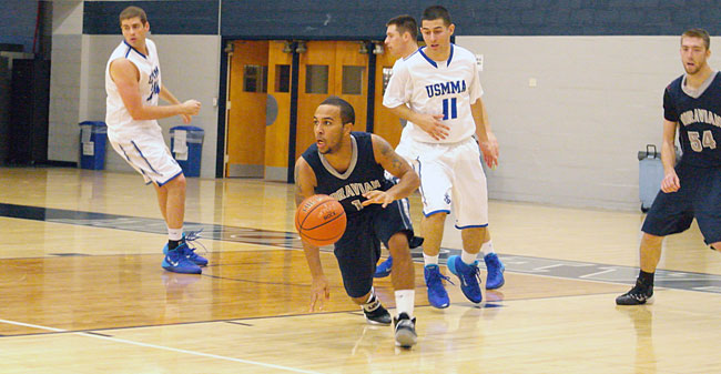 Junior guard Izel Dickerson led all scorers with 20 points in the Greyhounds' 72-57 win over USMMA on Sunday.
