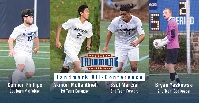 Four Moravian Men's Soccer Players Named to Landmark All-Conference Squads
