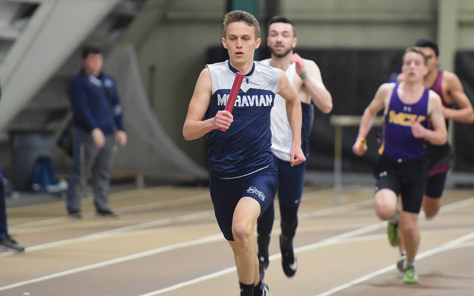 Junior Evan Lutz runs in the 4x400-meter relay during the Moravian Indoor Invitational at Lehigh University.
