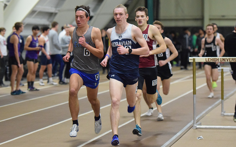 Junior Greg Jaindl runs during the Moravian Indoor Invitational at Lehigh University in January.