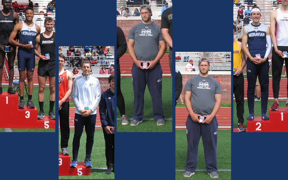 Senior John Spirk and sophomore Shane Mastro each made the podium twice and Justin Beasley-Turner made it once on the second day of the 2019 All-Atlantic Region Outdoor Track & Field Championships at SUNY Cortland. Photos courtesy of SUNY Cortland Athletic Communications.