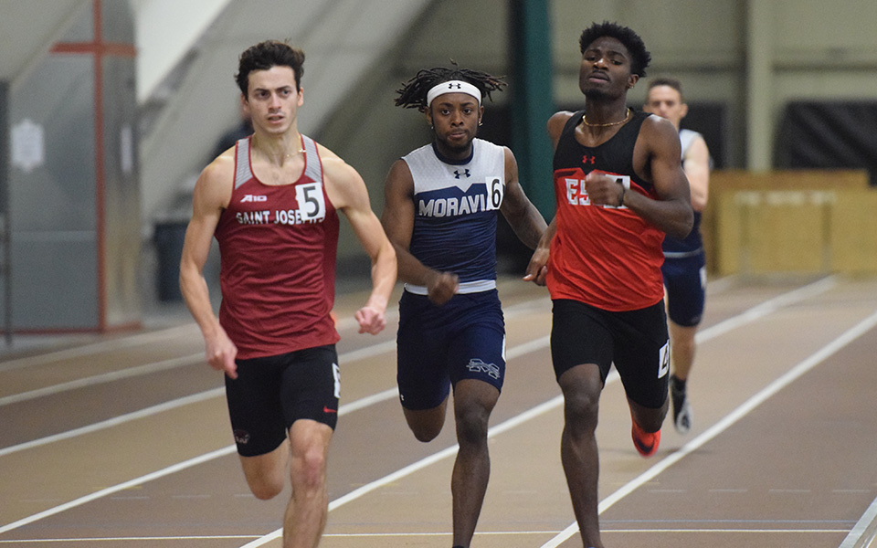 Sophomore Taylor Porter McPherson runs in the 200-meter dash at Rauch Field House during the Moravian Indoor Meet.