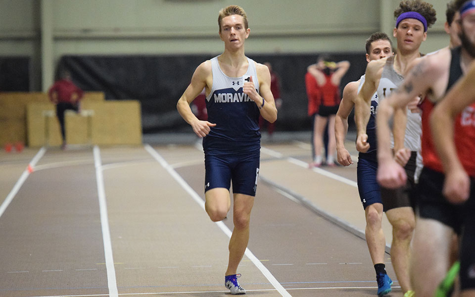 Junior Peter Gingrich races during the Moravian indoor Meet at Lehigh University's Rauch Field House.
