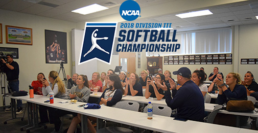 The Greyhounds celebrate hearing Moravian announced during the NCAA Division III Softball Selection Show.