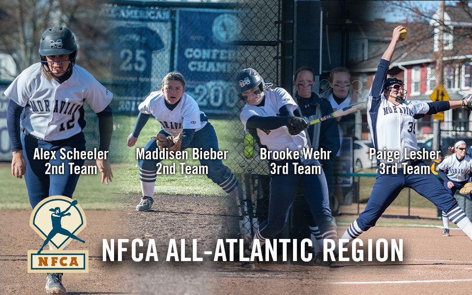 Alex Scheeler, Maddisen Bieber, Brooke Wehr and Paige Lesher named to NFCA All-Atlantic Region Teams.