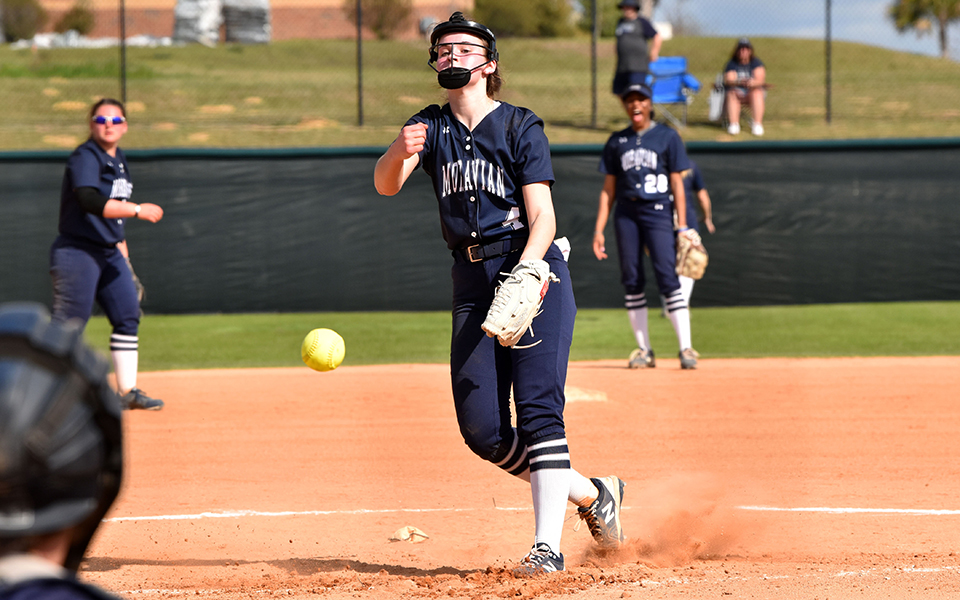 Freshman pitcher Madi Cunningham delivered a pitch in Clermont, Florida during her collegiate debut versus Rosemont College.