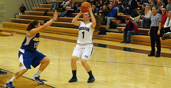Freshman guard Nellie Tanguay tossed in a career-high 10 points as 14 different Greyhounds scored in a 84-49 win over John Jay College in the opening round of the Roosevelt's Moravian Winter Classic on Friday night.