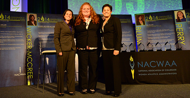 2014 NACWAA Administrators of Tomorrow - Sara Steinman, Moravian College; Kaylyn Smith, Assistant Commissioner at Commonwealth Coast Conference; Julia Martin, University of Penn. Photo courtesy of NACWAA