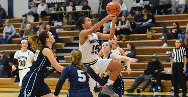 Nadine Ewald '20 drives to the basket during the second half versus Immaculata University.