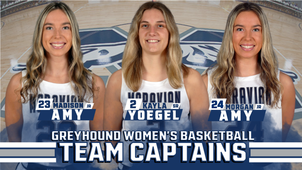 Head shots of Madison Amy, Kayla Yoegel and Morgan Amy for women's basketball team captains release.