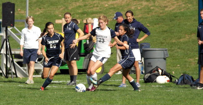 Sophomore forward Micaela Kwochka scored her fourth goal of the season to bring the score to 2-1 in the first half against Drew University on Sunday on the HUB Quad.