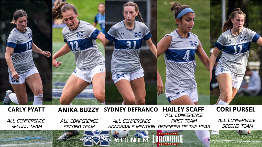 Five all-conference women's soccer players in action