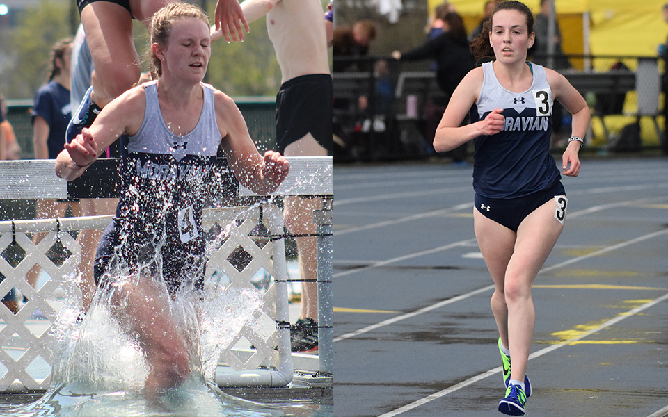 Ashley Rohrer competes in the steeplechase and Emma Marion runs in the 10,000 meters during the Coach P Invitational at Timothy Breidegam Track.