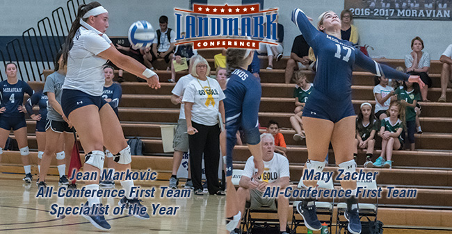 Jean Markovic '18 named to Landmark All-Cofnerence First Team and as Specialist of the Year and Mary Zacher '18 selected to All-Conference First Team too.