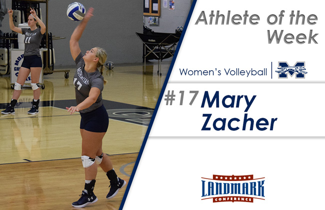 Mary Zacher '18 selected as Landmark Conference Women's Volleyball Athlete of the Week.