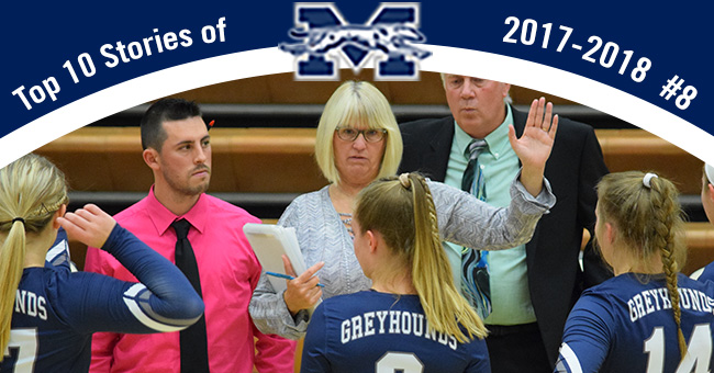 No. 8 on the Top 10 Stories of 2017-18 is Head Coach Shelley Bauder's 500th career victory in her 25th season leading the volleyball program.
