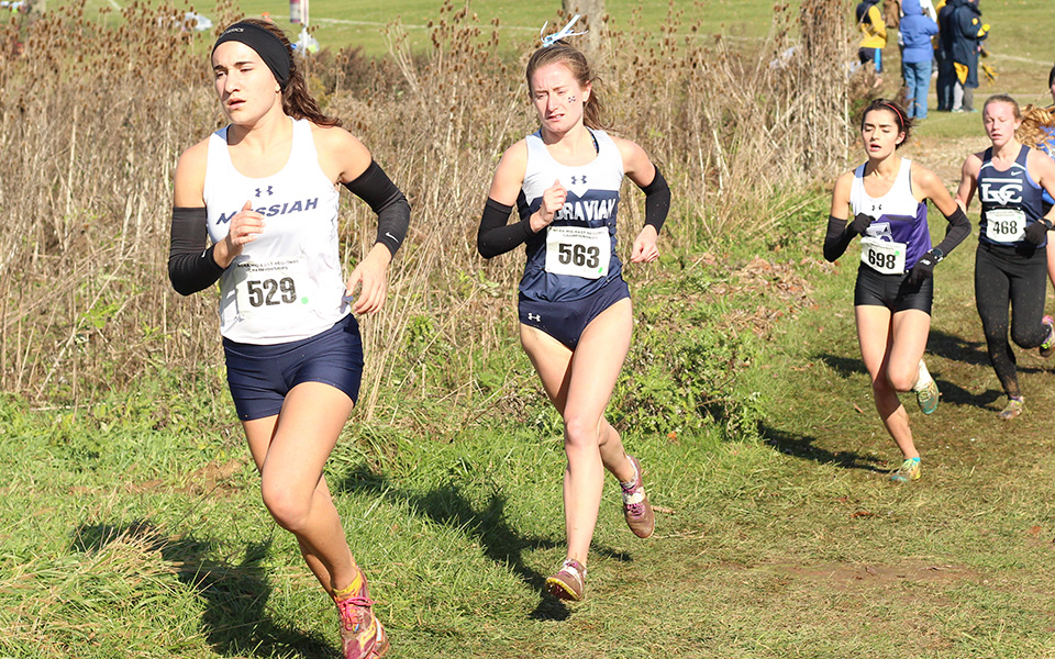 Natalie Novotni runs on the course at DeSales University during the 2018 NCAA Division III Mideast Regional. Photo courtesy of DeSales University.
