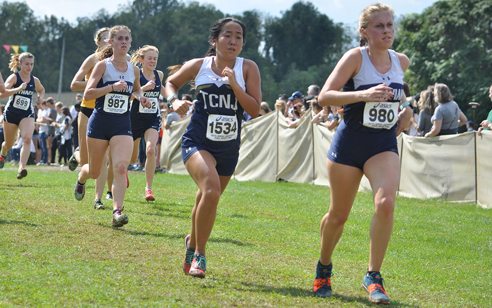 Junior Katie Mayer and sophomore Molly Talarico come towards the finish line in the Paul Short Run hosted by Lehigh University. Photo courtesy of Lehigh Athletic Communications.