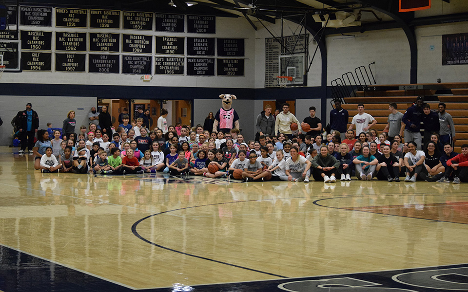 Over 120 boys and girls attended the 8th Annual Pink Zone Clinic in Johnston Hall to benefit the Kay Yow Cancer Fund in conjunction with National Girls and Women in Sports Day.