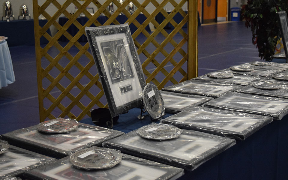 The awards table at the 2019 Moravian Senior Athlete Awards Banquet.