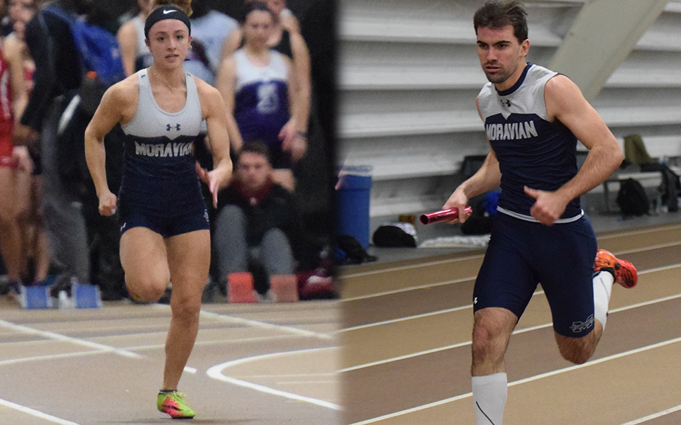 Juniors Camaryn Wheeler and Sean McFarland compete in the 2019 Moravian College Indoor Meet at Lehigh University's Rauch Fieldhouse.
