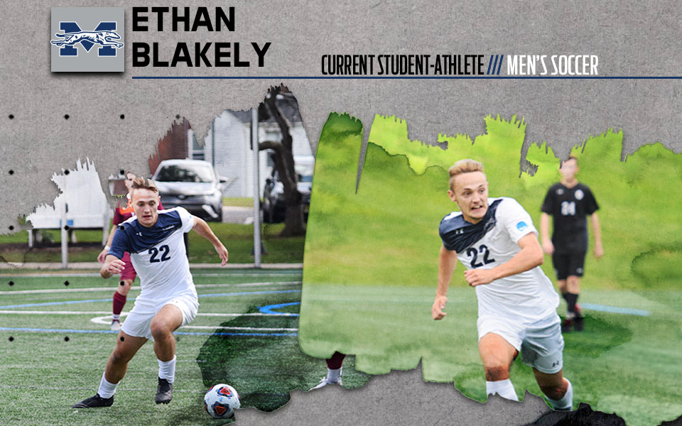 Action pictures of Ethan Blakely playing soccer for his Get to Know story.