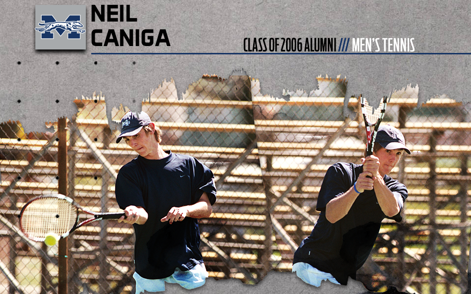 Neil Caniga from the class of 2006 playing tennis at Moravian.
