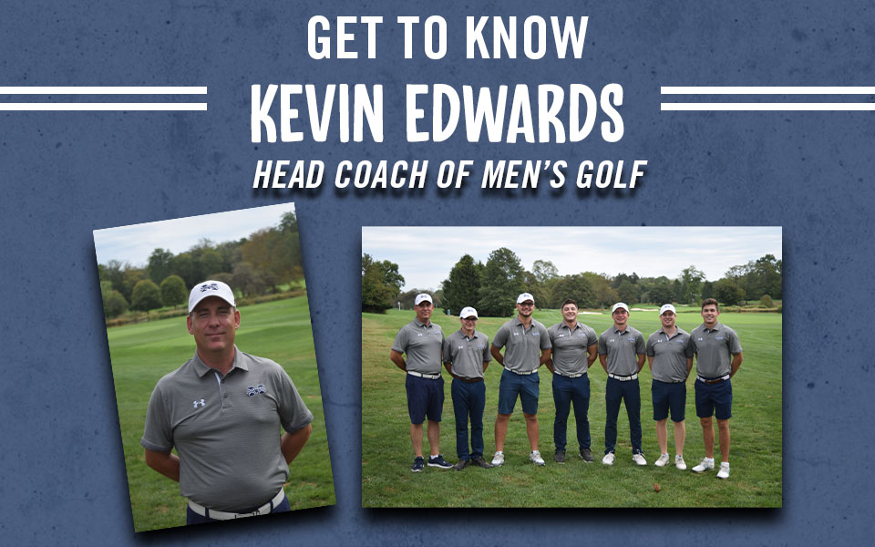 kevin edwards head shot and with the 2019-20 golf team.