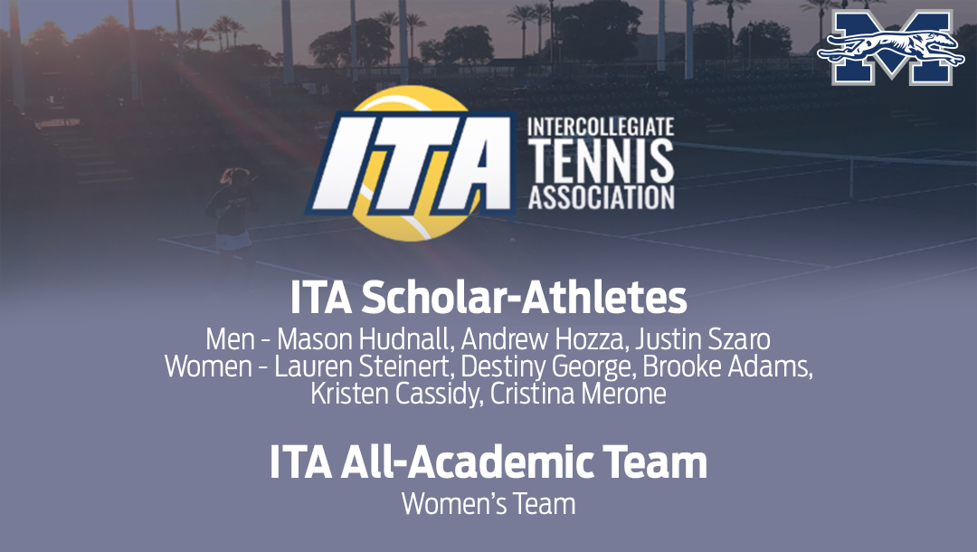 Tennis court with ITA logo and names of Moravian's ITA scholar-athletes.