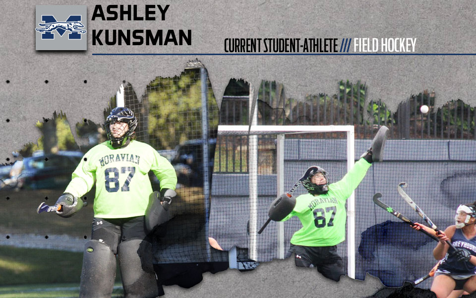 ashley kunsman in goal for the field hockey team