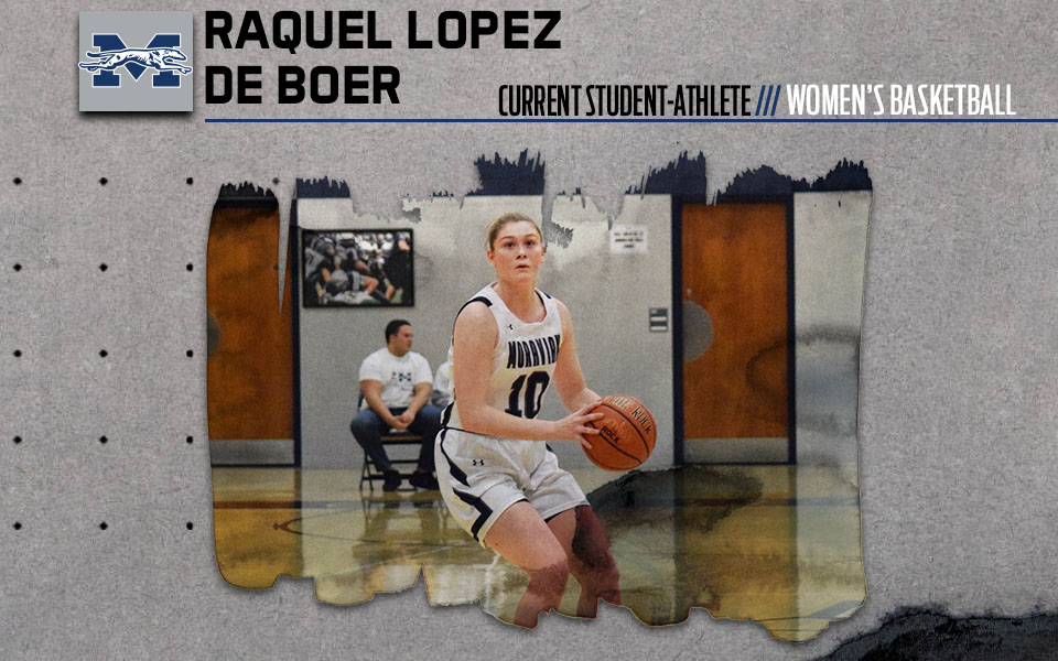 Raquel Lopez de Boer getting set to shoot in a women's basketball game.