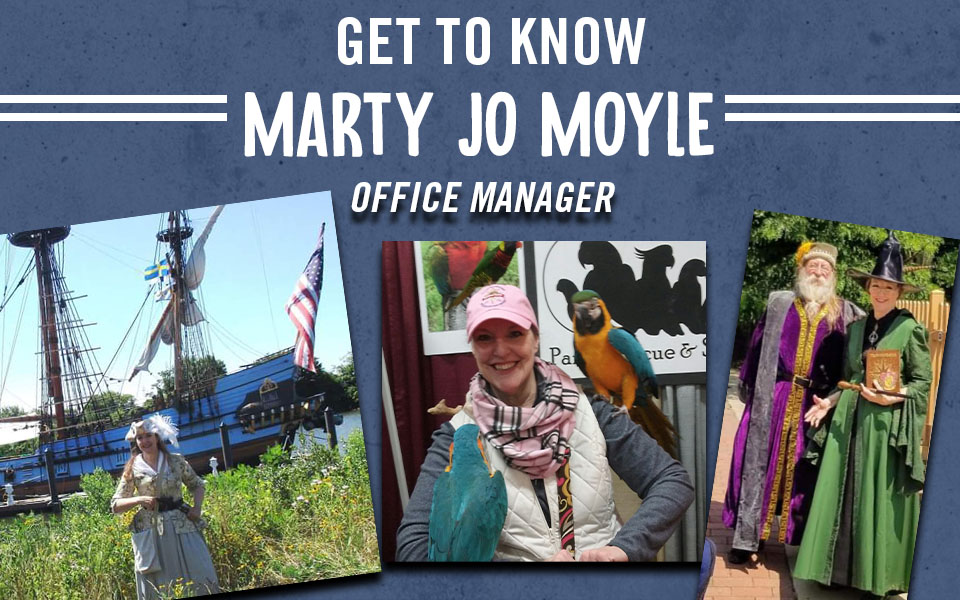 Get to Know Series on office manager Marty Moyle with pictures of Marty.