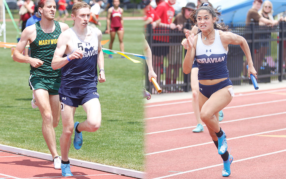 Greg Jaindl and Crystal Robinson compete at the 2021 All-Atlantic Region Outdoor Championships. Photos courtesy of Wyatt Eaton, Elizabethtown College Athletic Communications.